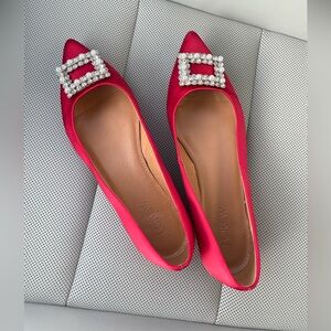 J. Crew Red Flats with Crystal Embellishment